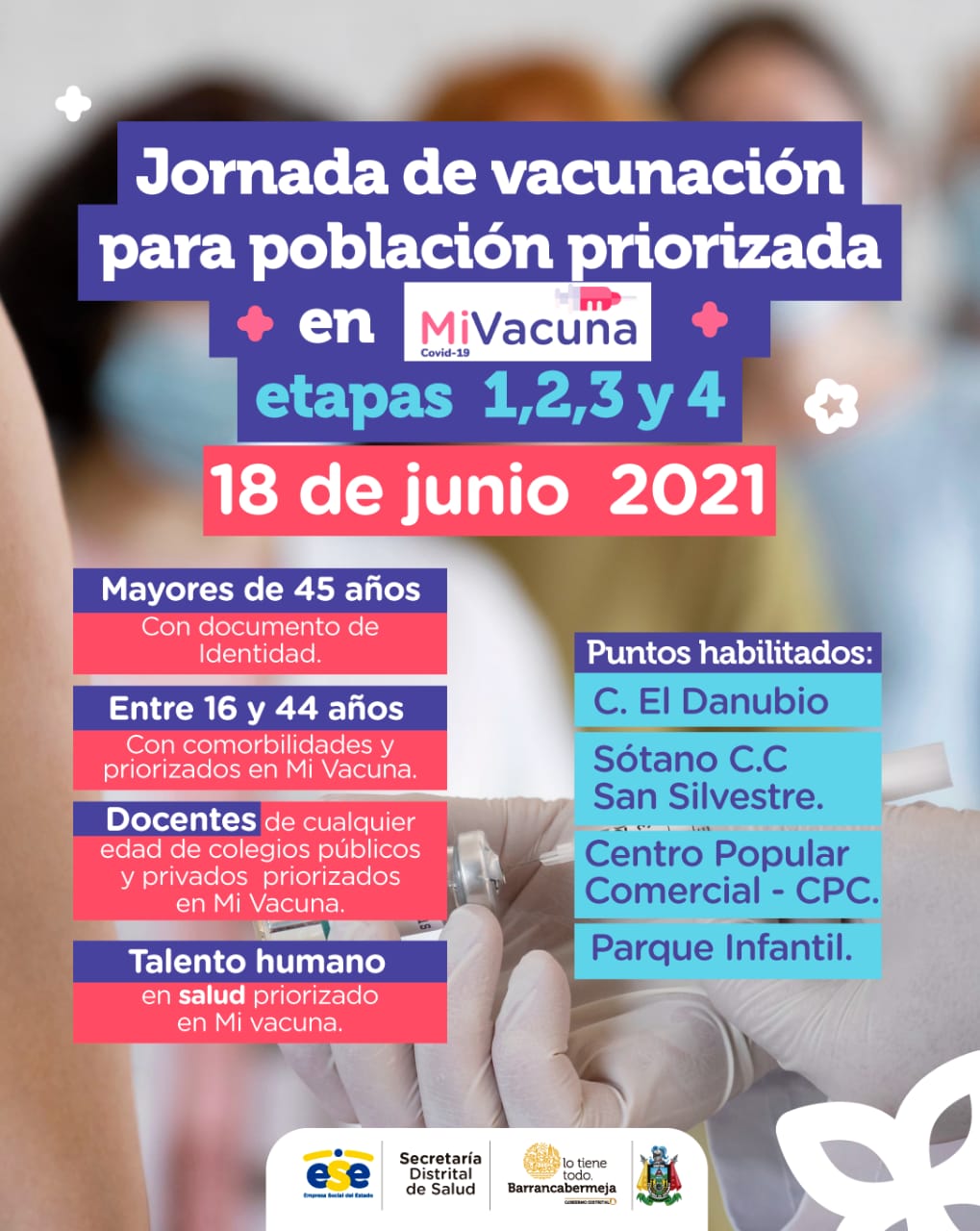 Inició la etapa IV del Plan de Vacunación contra el Covid-19 para los adultos de 45 a 49 años de edad.